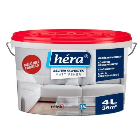 HÉRA beltéri falfesték fehér 4 liter _ piros tetős