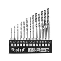   EXTOL fémcsigafúró klt., 13db, HSS; 1,5-6,5mm, 1/4" BIT befogás, polírozott, műanyag tartóban