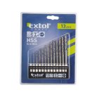 EXTOL fémcsigafúró klt., 13db, HSS; 1,5-6,5mm, 1/4" BIT befogás, polírozott, műanyag tartóban