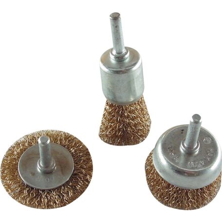 EXTOL drótcsiszoló körkefe fazékkefe készlet; O 6mm-es csap, fúróba fogható, rezezett, max. 4500 ford/perc