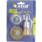 EXTOL drótcsiszoló körkefe fazékkefe készlet; O 6mm-es csap, fúróba fogható, rezezett, max. 4500 ford/perc
