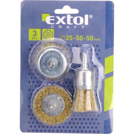 EXTOL drótcsiszoló körkefe fazékkefe készlet; O 6mm-es csap, fúróba fogható, rezezett, max. 4500 ford/perc
