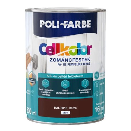 Poli-Farbe Cellkolor matt zománcfesték RAL 8016 barna 0,8 liter