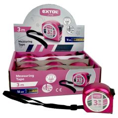   Extol Lady mérőszalag, gumírozott, 1 stoppos; rózsaszín, 3mx16mm