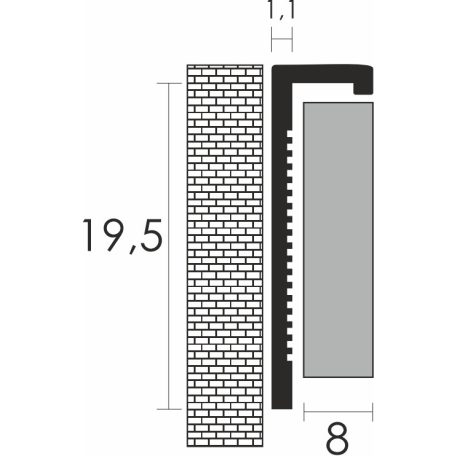 Profilplast szögletes alu csempeélvédő - 8 mm, eloxált matt ezüst 3 m