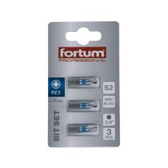 Fortum behajtóhegy PZ 3x25 mm, 3 db, S2 acél