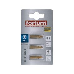   Fortum behajtóhegy PZ 2x25 mm, 3 db, S2 acél, Titanium bevonat