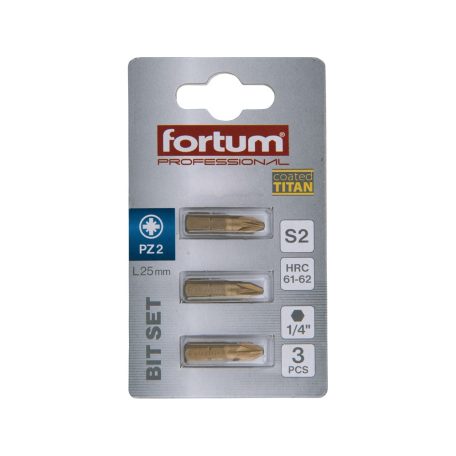 Fortum behajtóhegy PZ 2x25 mm, 3 db, S2 acél, Titanium bevonat