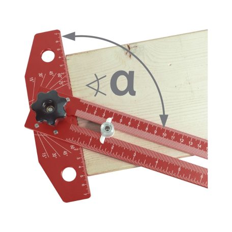 Fortum asztalos T-vonalzó és szögmérő, 350×190 mm, ALU, lézer gravírozott, mm beosztás