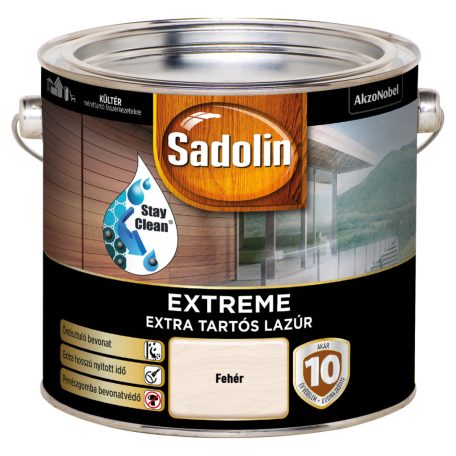 Sadolin Extreme kültéri vízbázisú, gyorsan száradó, extra tartós selyemfényű lazúr fehér 2,5 liter