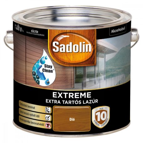 Sadolin Extreme kültéri vízbázisú, gyorsan száradó, extra tartós selyemfényű lazúr, dió 2,5 liter