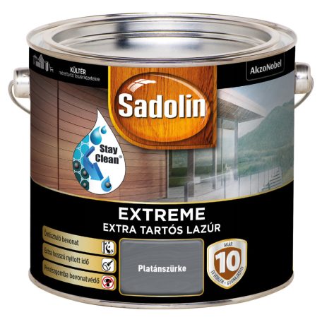 Sadolin Extreme kültéri vízbázisú, gyorsan száradó, extra tartós selyemfényű lazúr platánszürke 2,5 liter