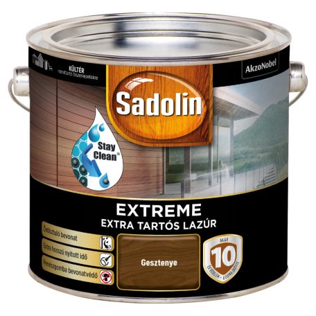 Sadolin Extreme kültéri vízbázisú, gyorsan száradó, extra tartós selyemfényű lazúr gesztenye 2,5 liter