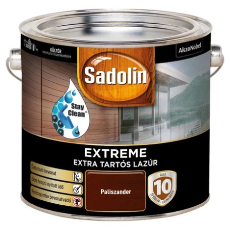 Sadolin Extreme kültéri vízbázisú, gyorsan száradó, extra tartós selyemfényű lazúr, paliszander 2,5 liter