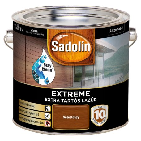 Sadolin Extreme kültéri vízbázisú, gyorsan száradó, extra tartós selyemfényű lazúr sötéttölgy 2,5 liter