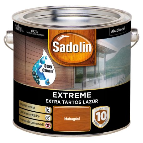 Sadolin Extreme kültéri vízbázisú, gyorsan száradó, extra tartós selyemfényű lazúr, mahagóni 2,5 liter