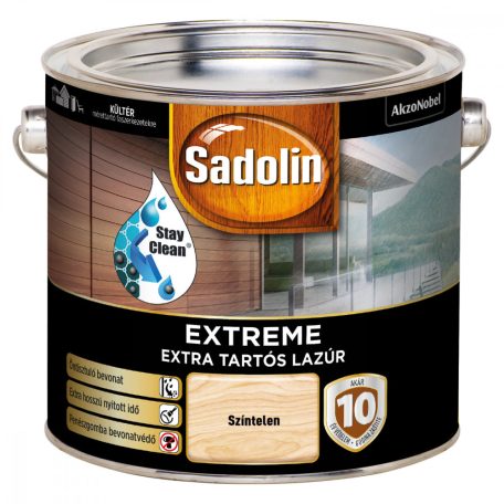 Sadolin Extreme kültéri vízbázisú, gyorsan száradó, extra tartós selyemfényű lazúr színtelen 2,5 liter
