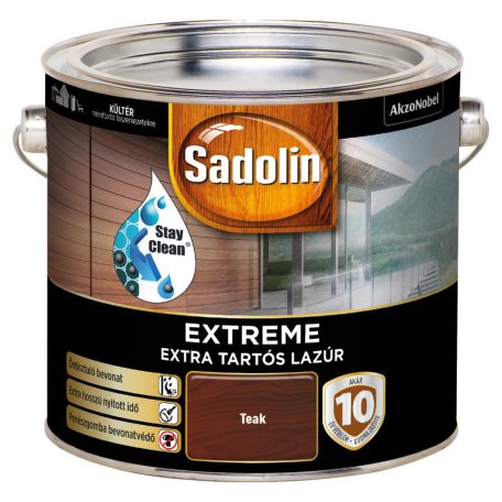 Sadolin Extreme kültéri vízbázisú, gyorsan száradó, extra tartós selyemfényű lazúr, teak 2,5 liter