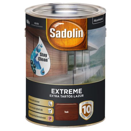 Sadolin Extreme kültéri vízbázisú, gyorsan száradó, extra tartós selyemfényű lazúr teak 4,5 liter