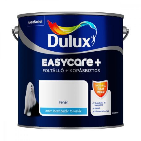Dulux EasyCare+ foltálló, kopásbiztos beltéri falfesték 2,5 liter Fehér
