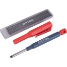 Extol ácsceruza, tölthető, átm:2,8 mm, HB, kupak klipsszel, 6 db 120 mm pótheggyel, hegyezővel