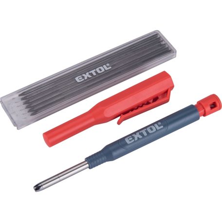 Extol ácsceruza, tölthető, átm:2,8 mm, HB, kupak klipsszel, 6 db 120 mm pótheggyel, hegyezővel