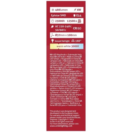 Avide LED Candle 6W E14 WW 3000K