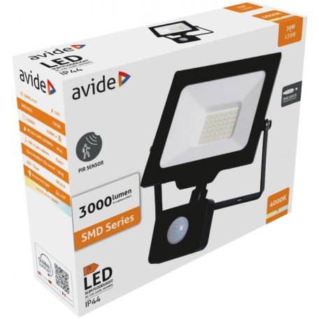 Avide LED Reflektor Slim SMD 30W NW 4000K Mozgás érzékelővel PIR gyorscsatlakozó