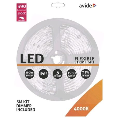 Avide LED szalag bliszter 12V 7.2W SMD5050 30 LED 4000K IP65 5m
