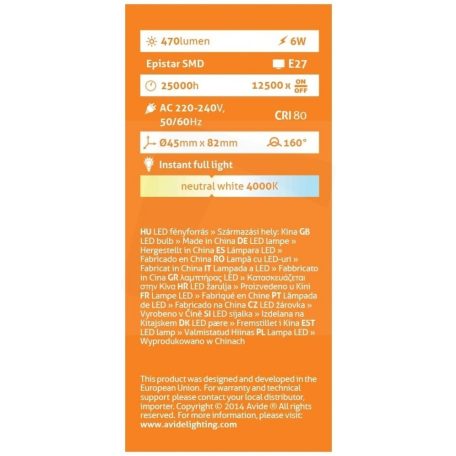 Avide LED Globe mini G45 6W E27 NW 4000K