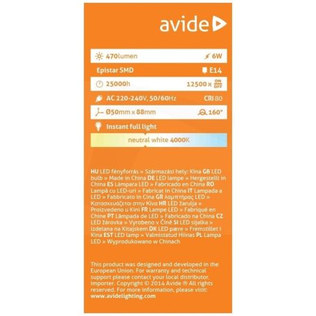 Avide LED R50 6W E14 NW 4000K