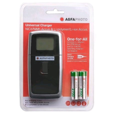 AgfaPhoto Akkutöltő LCD + 2db 2700mAh AA (kamera akku töltésére is)