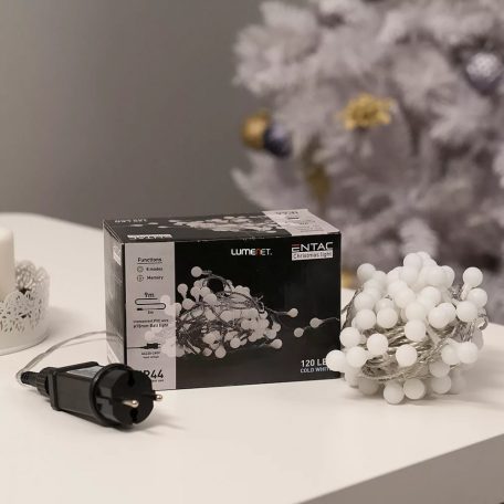 Entac Karácsonyi IP44 Fényfűzér 15mm Balls 120 LED 9m CW