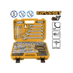   INGCO Dugókulcs készlet 82 részes 1/4" 4-10 mm, 1/2" 10-32 mm CrV
