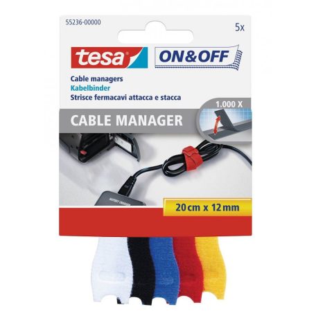 TESA On&Off tépőzáras kábelkötegelő, 5db 12mm x 20cm