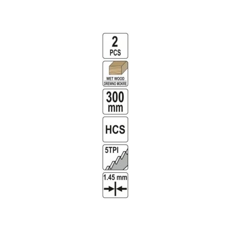 YATO Szablyafűrészlap nedves fához 300/1,45 mm 5 TPI HCS (2 db)
