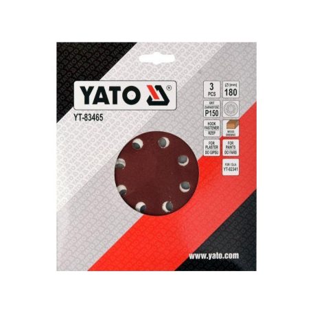 YATO Fibertárcsa tépőzáras 8 lyukas 180mm P80 (3db/cs)